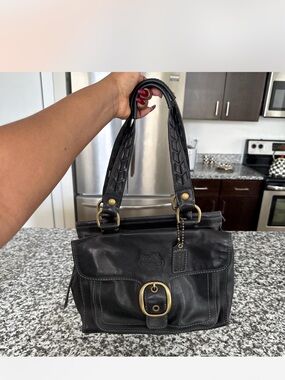 Coach Black Leather Buckle Shoulder Bag